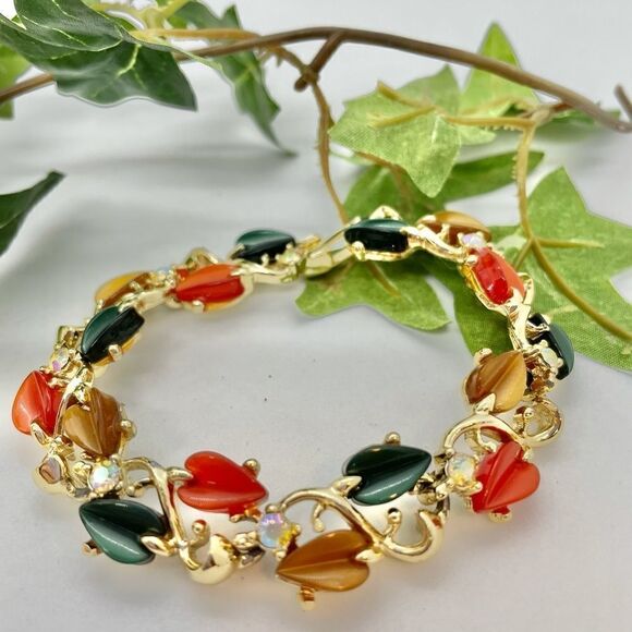Vintage 50s Leaf Lucite Thermostat Bracelet Green - Picture 1 of 13